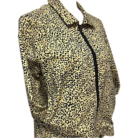 Volcom Denim Animal Print Full Zip Jacket Cheetah Sweater Collar Pockets Large - Picture 2 of 12